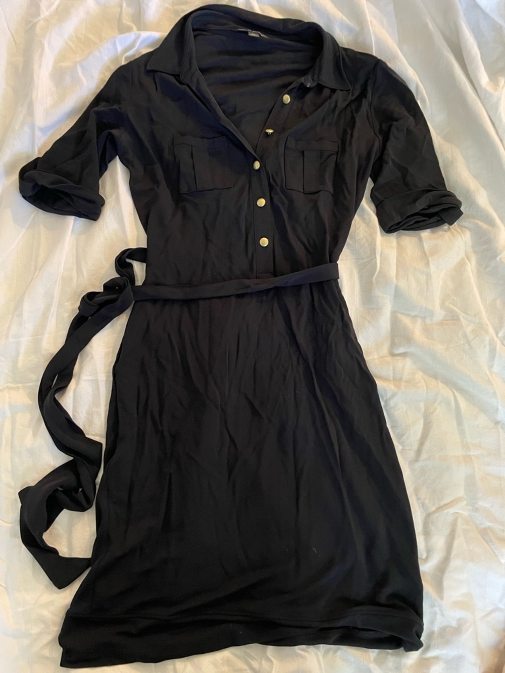 Banana Republic Black Shirt Midi Dress with Tie Belt